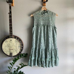 Sleeveless Summer Dress with Lace Overlay in Sage *